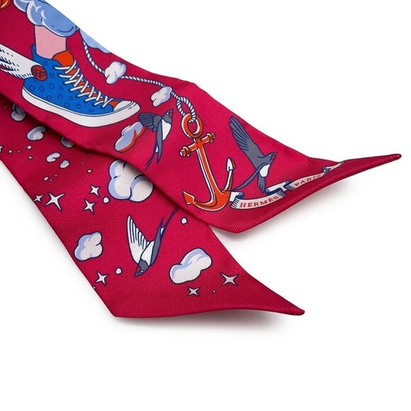 HERMES HERMES Twilly "My Cloud" Silk100% Fuchsia/Blue/Multi - Picture 4 of 14